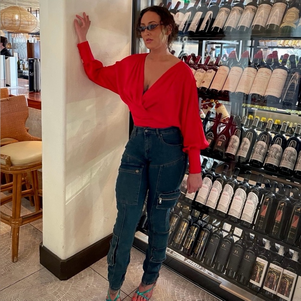 Express Deep V Red Top